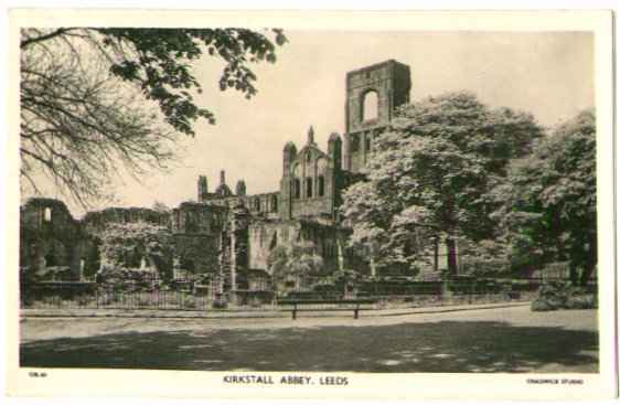 Postcard of photograph of Kirkstall Abbey